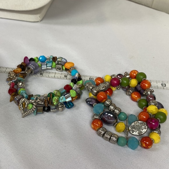 Set of 8 boho style coil wrap bead bracelets - Picture 2 of 4